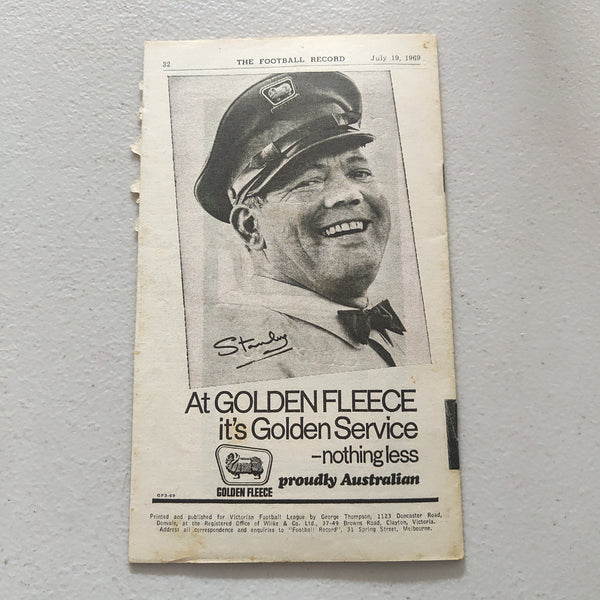 VFL 1969 July 19 Essendon v Melbourne Football Record