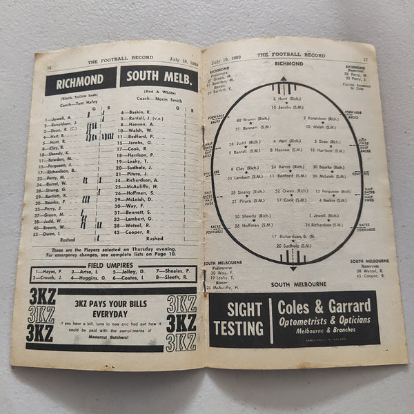 VFL 1969 July 19 Richmond v South Melbourne Football Record