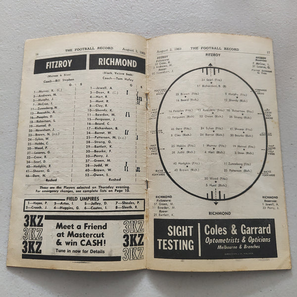 VFL 1969 August 2 Fitzroy v Richmond Football Record