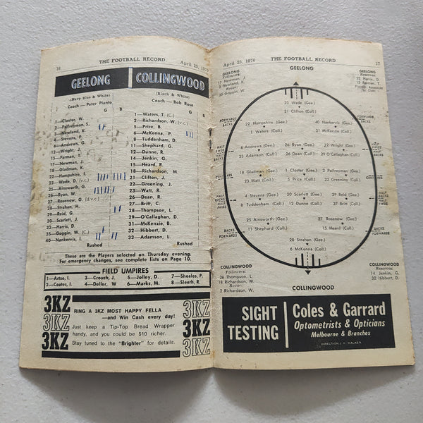 VFL 1970 April 25 Geelong v Collingwood Football Record