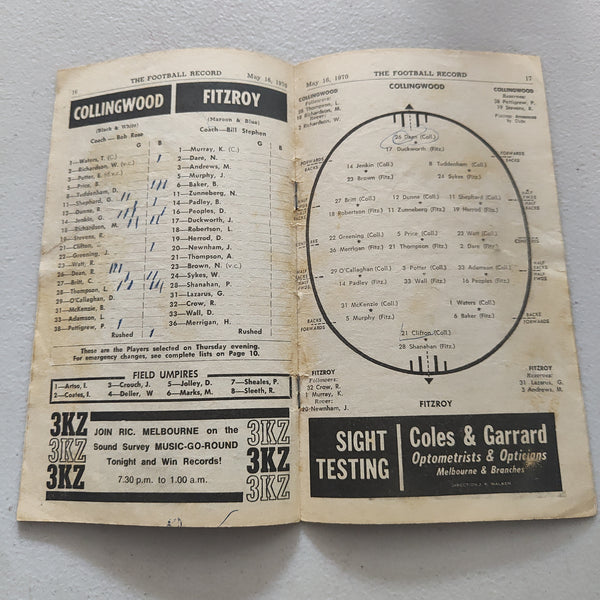 VFL 1970 May 16 Collingwood v Fitzroy Football Record