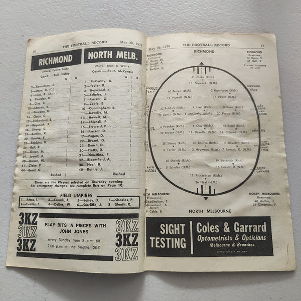 VFL 1970 May 30 Richmond v North Melbourne Football Record