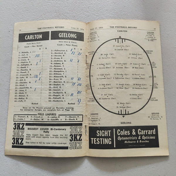 VFL 1970 June 27 Carlton v Geelong Football Record