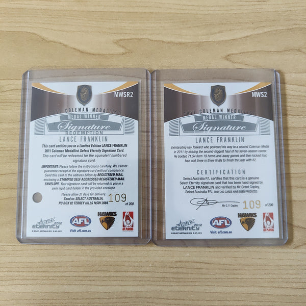 2012 Select Eternity Coleman Medal Winner Signature Lance Franklin Hawthorn No.109/200