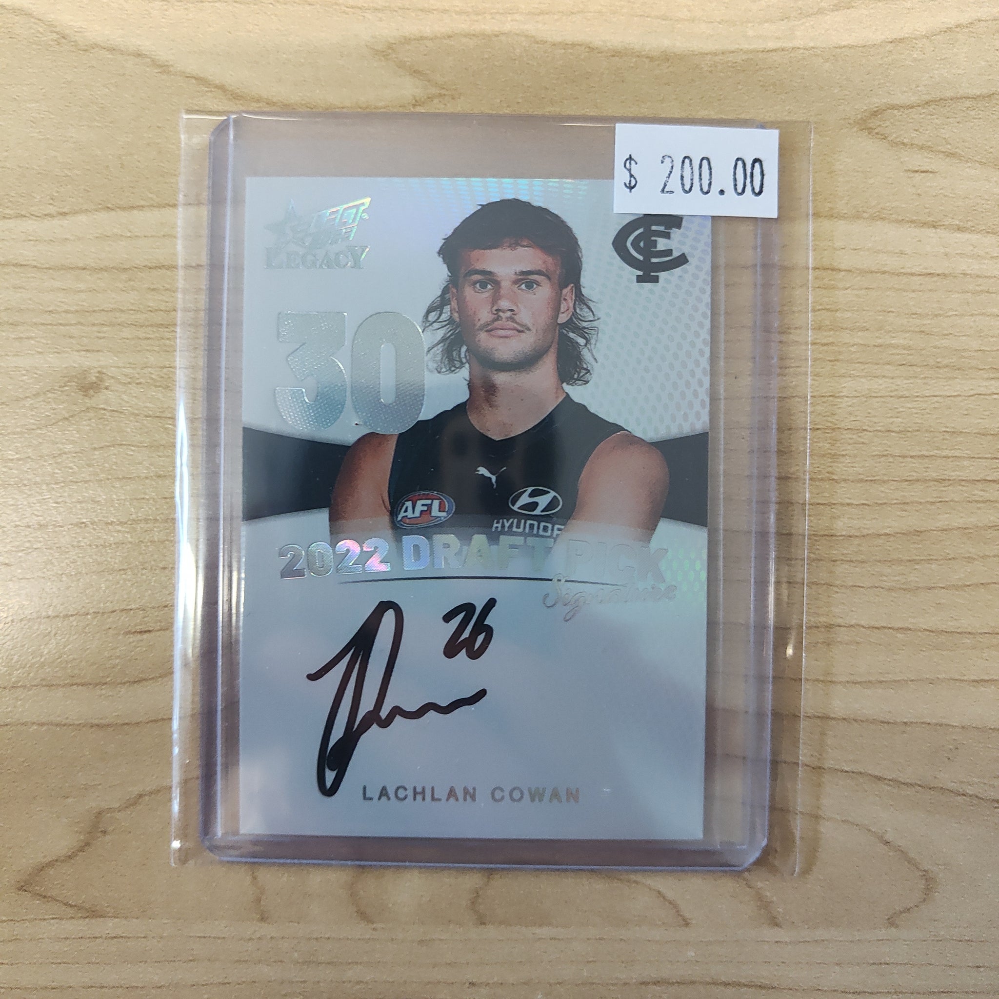 2023 AFL Select Legacy Platinum Draft Pick Signature Lachlan Cowan Carlton No.15/40