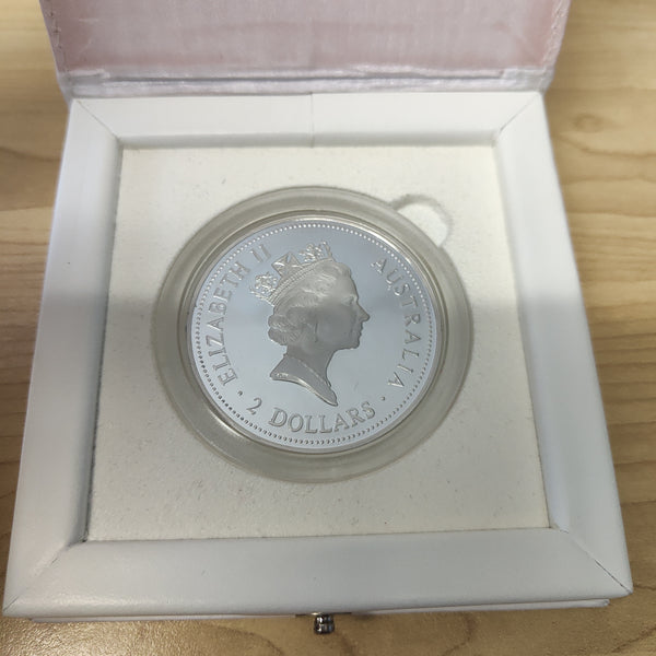 1995 Perth Mint $2 Kookaburra 50 Years of Peace Privy Mark 2oz .999 Silver Coin