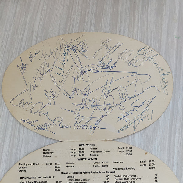 AFL VFL Collingwood Football Club Hand Signed Wine List By Various Players