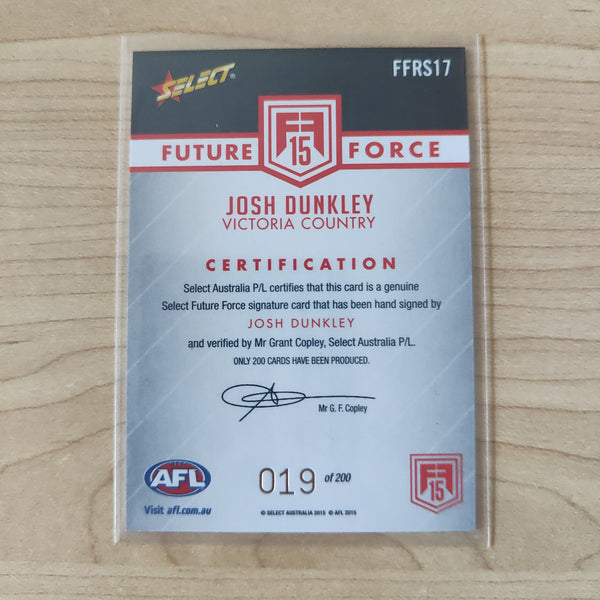 2015 Select Future Force Red Signature Josh Dunkley Western Bulldogs No.019/200