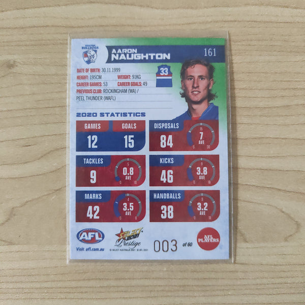 2021 AFL Select Prestige Green Parallel Aaron Naughton Western Bulldogs LOW NUMBER No.003/60