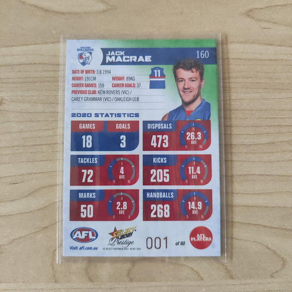 2021 AFL Select Prestige Green Parallel Jack Macrae Western Bulldogs LOW NUMBER No.001/60