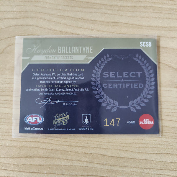 2015 Select Honours 2 Select Certified Signature Hayden Ballantyne Fremantle No.147/400