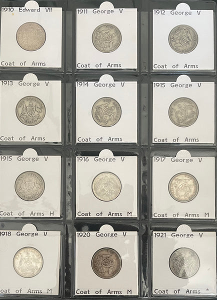 Australian Silver Shilling 1/- Set Complete Including 1921 & 1933