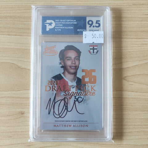 2021 Select Optimum Copper Draft Pick Signature Matthew Allison St Kilda Graded 9.5 Gem Mint LOW NUMBER 008/170