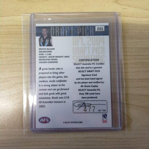 2004 Select Conquest Draft Pick Signature Brock McLean Melbourne No.477/700