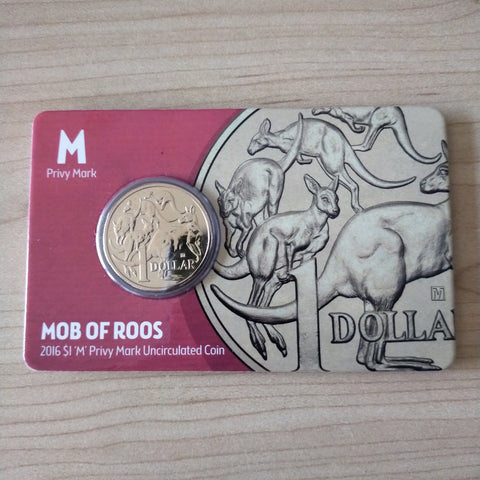 2016 Royal Australian Mint ANDA $1 Mob of Roos Uncirculated "M" Privy Mark Carded Coin