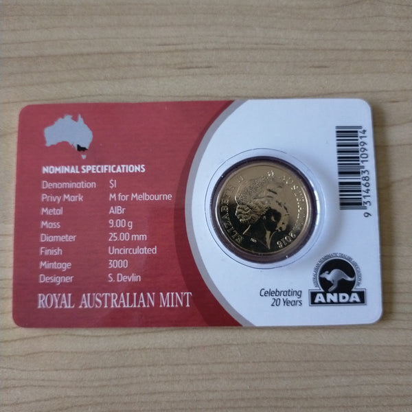 2016 Royal Australian Mint ANDA $1 Mob of Roos Uncirculated "M" Privy Mark Carded Coin