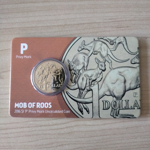 2016 Royal Australian Mint ANDA $1 Mob of Roos Uncirculated "P" Privy Mark Carded Coin