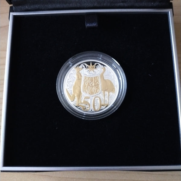 2016 RAM 50c 50th Anniversary Decimal Currency Gold Plated Silver Round Fifty Cent Proof Coin