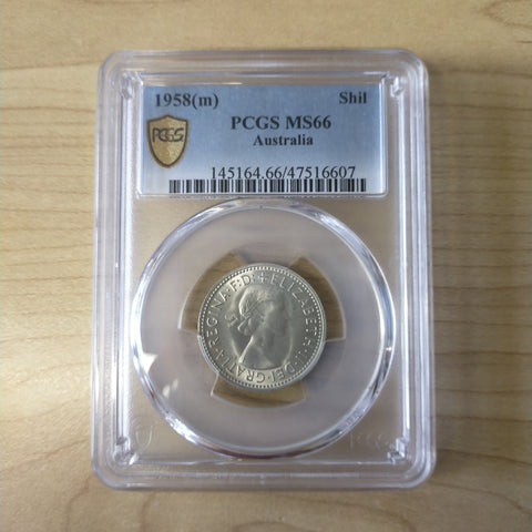 1958 (m) 1/- One Shilling PCGS Graded MS66 Slabbed Coin