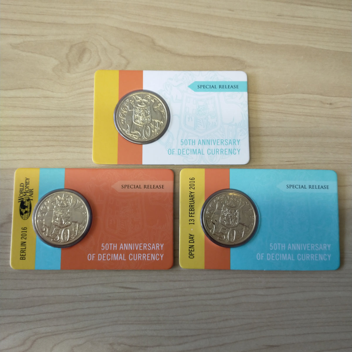 2016 RAM 50c 50th Anniversary Decimal Currency Set of 3 Gold Plated Co ...