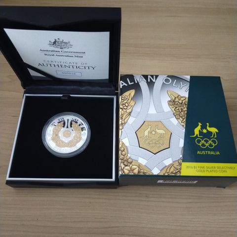 2016 Royal Australian Mint $5 Australian Olympic Team 1oz Silver Gold Plated Proof Coin