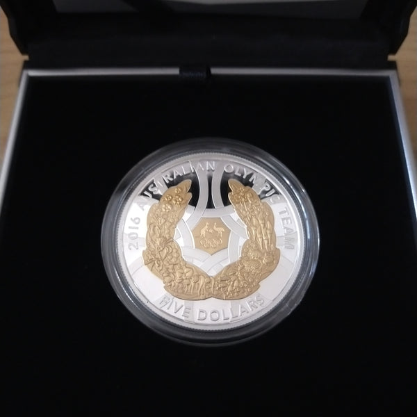 Australia 2016 Royal Australian Mint $5 Olympic Team 1oz Silver Gold Plated Proof Coin