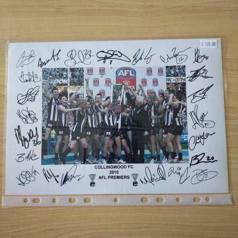 2010 AFL Collingwood Football Club Premiers Photo With Printed Team Signatures