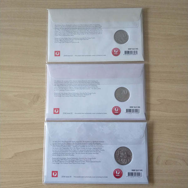 2016 $1 Australia Queen Elizabeth II 90th Birthday Portrait Set of 3 PNCs 1st Day Issue