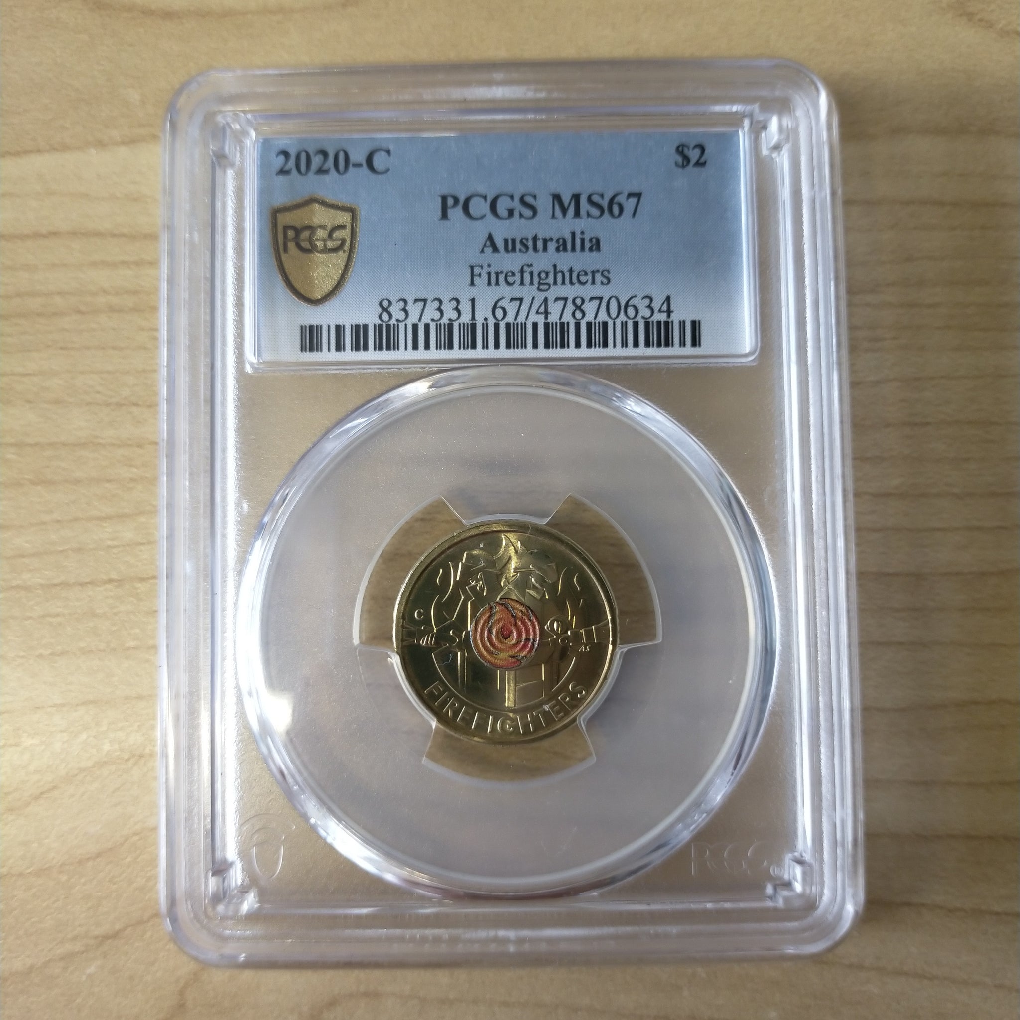 2020 $2 Firefighters C Mintmark PCGS Graded MS67 Slabbed Coloured Coin