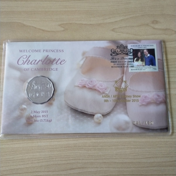 2015 50c Welcome Princess Charlotte of Cambridge Limited Edition PNC ANDA APTA Overprint 091/150