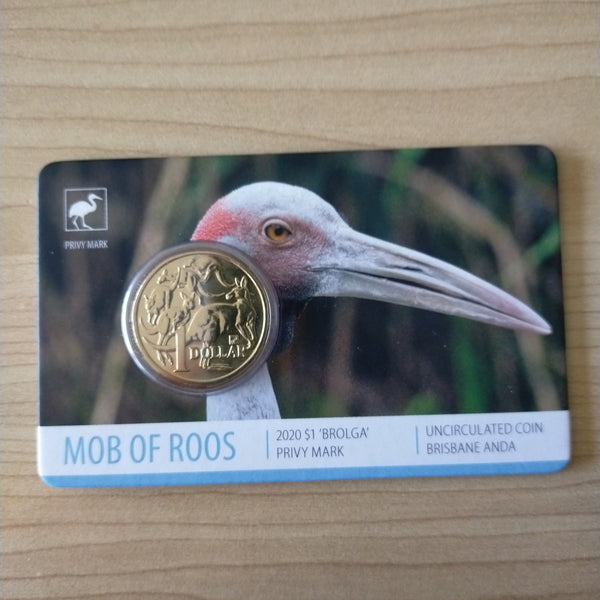 2020 Royal Australian Mint $1 Mob of Roos Brolga Brisbane ANDA Privy Mark Uncirculated Coin