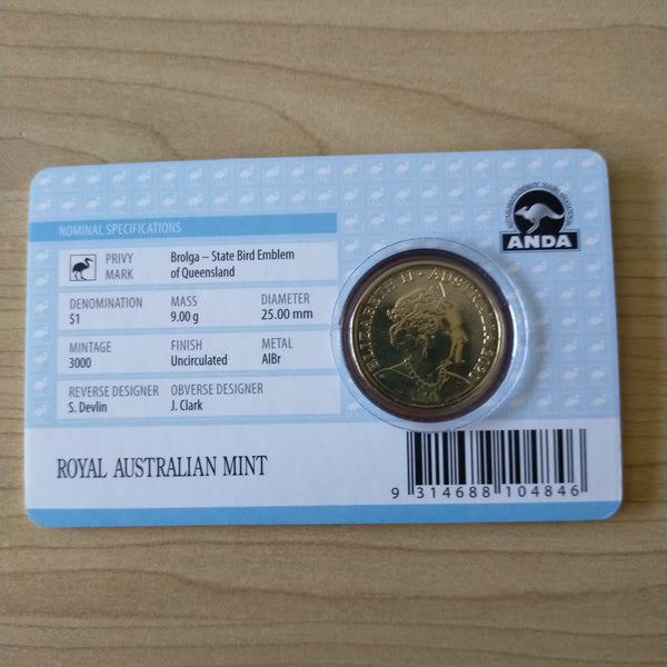 2020 Royal Australian Mint $1 Mob of Roos Brolga Brisbane ANDA Privy Mark Uncirculated Coin