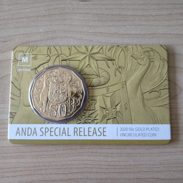 2020 RAM 50c Fifty Cents ANDA Special Release Gold Plated Carded Coin