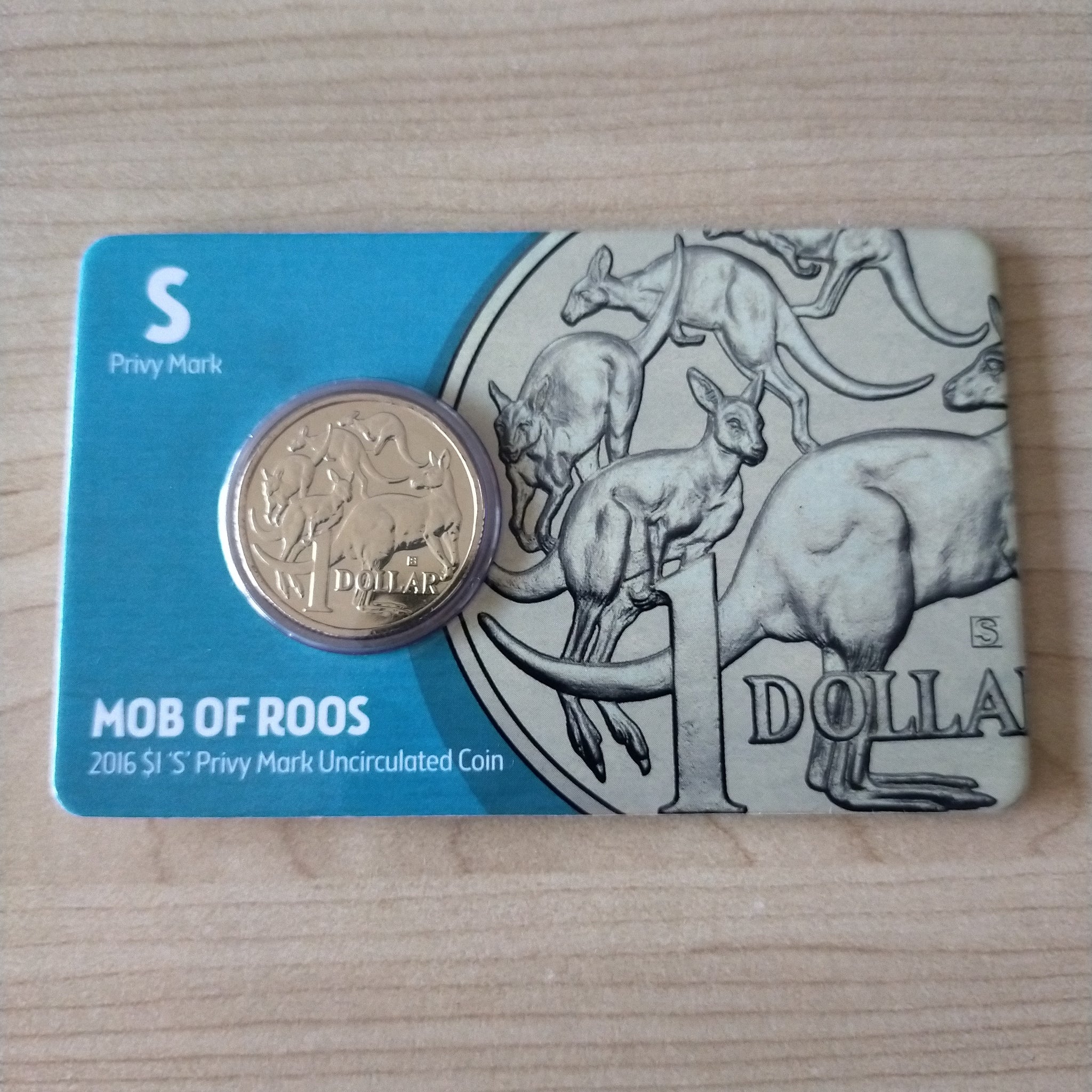 Australia 2016 Royal Australian Mint ANDA $1 Mob of Roos Uncirculated "S" Privy Mark Carded Coin