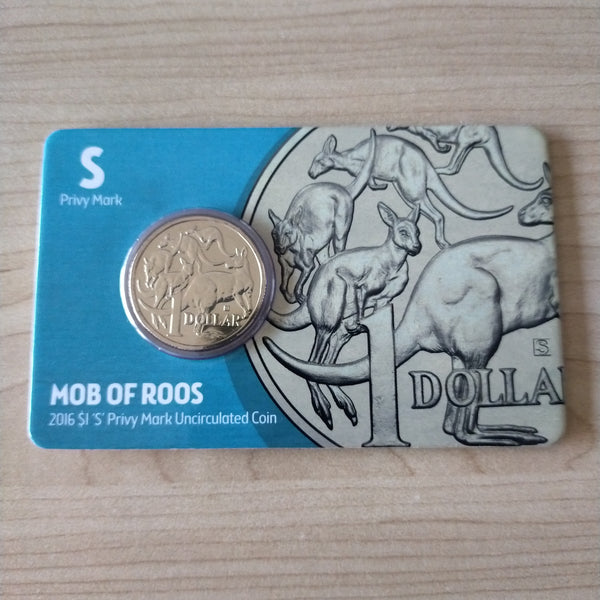 Australia 2016 Royal Australian Mint ANDA $1 Mob of Roos Uncirculated "S" Privy Mark Carded Coin