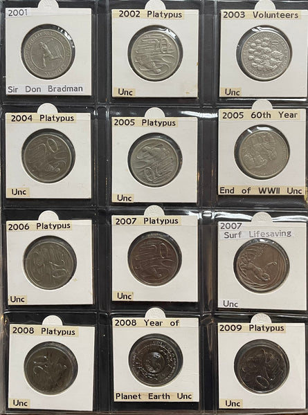 Australia 1966 to 2017 Uncirculated Twenty Cents 20c Collection 125 Coins