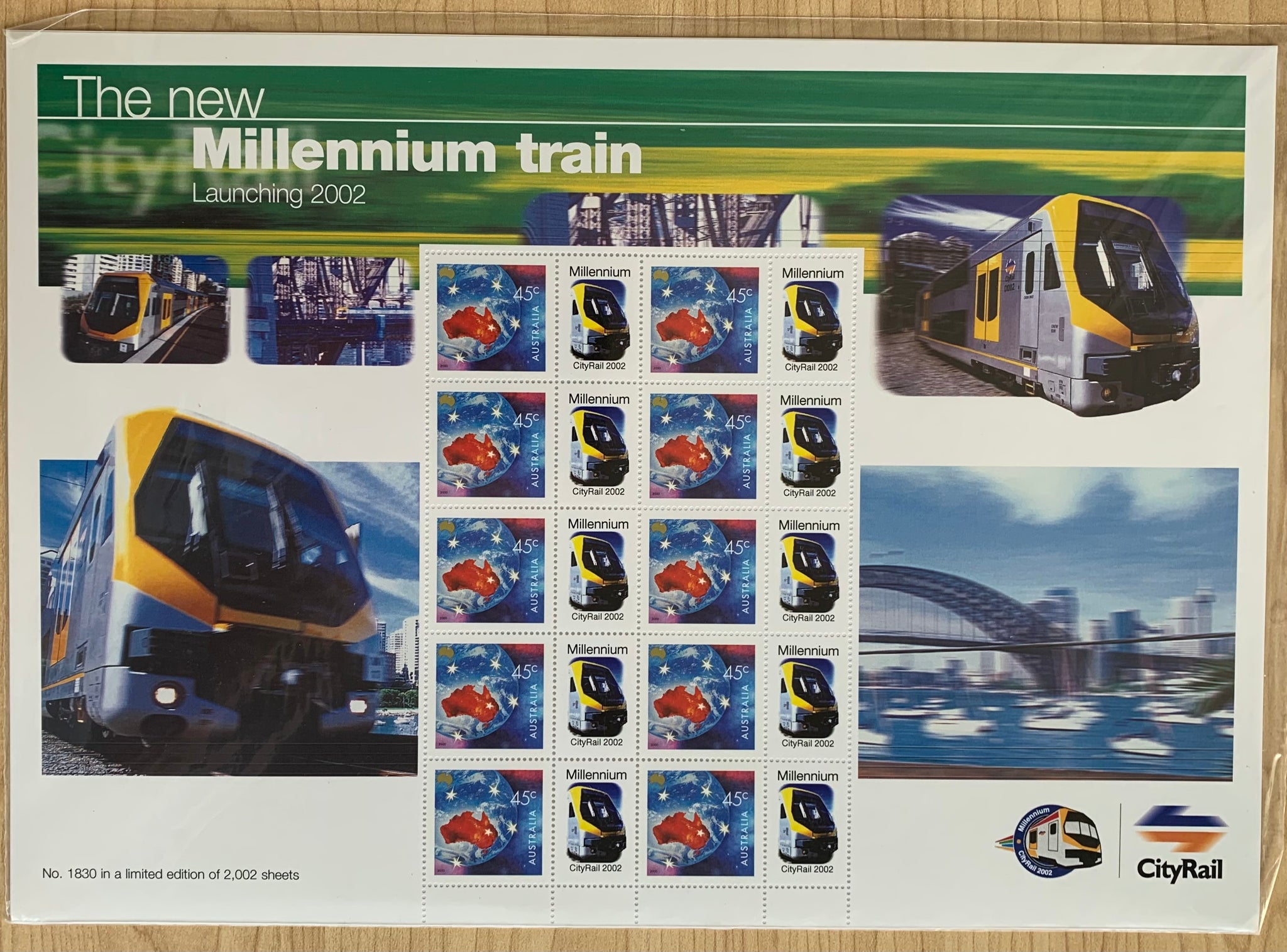 2002 45c The New Millennium Train Launching Limited Edition 1830/2002 Stamp Sheet