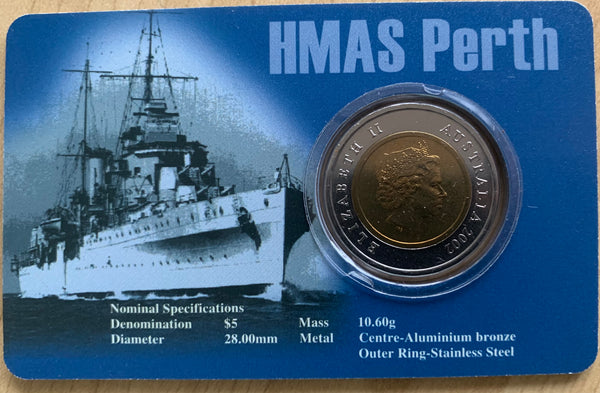 Australia 2002 $5 USS Houston Ship's Bell. Uncirculated coin