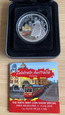 2010 Perth Mint $1 Celebrate Australia Victoria 1oz Silver Proof Coin ANDA