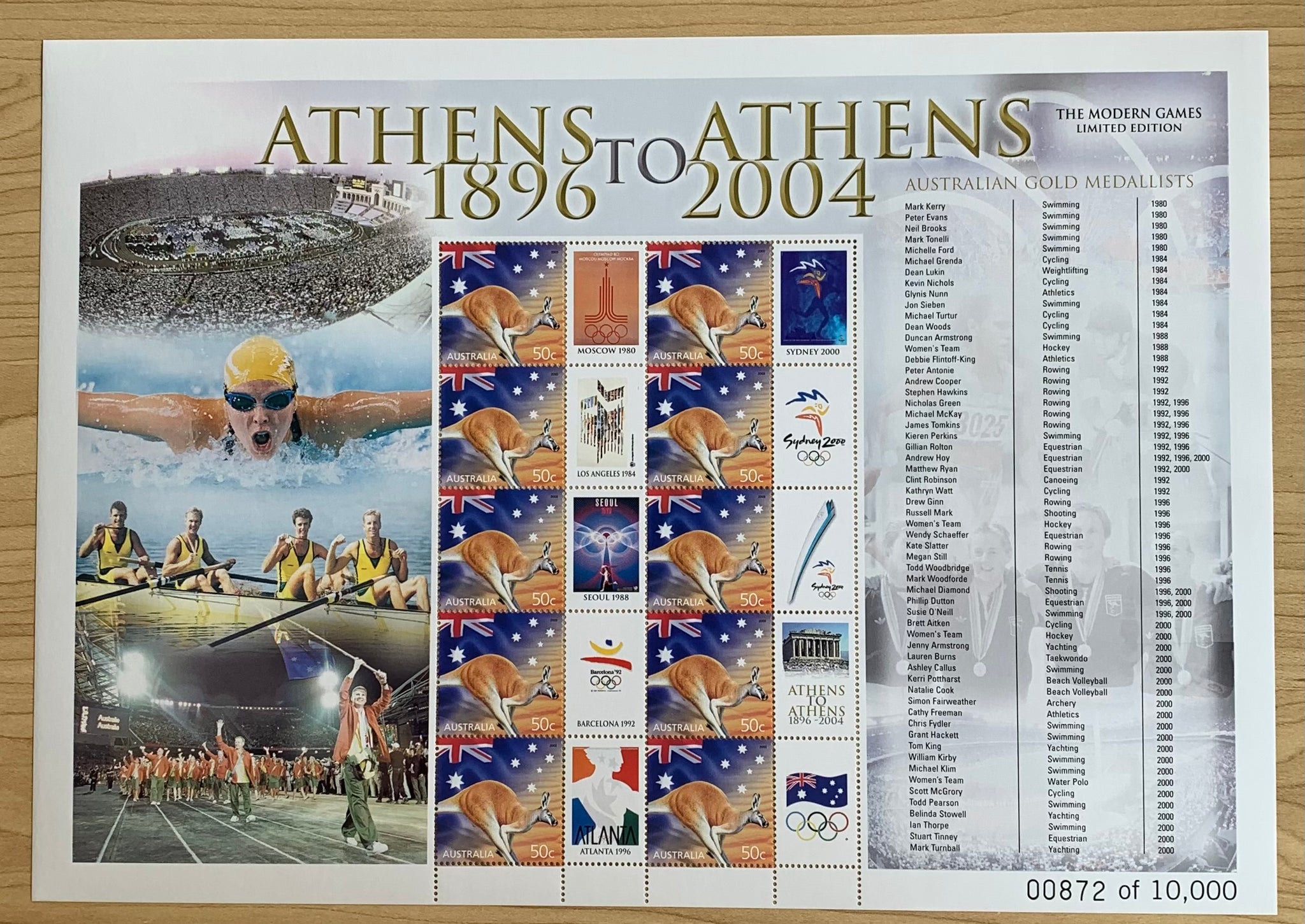 Australia Post 2004 50c Athens 1896 - Athens 2004 Stamp Sheet The Modern Games Limited Edition 872 / 10000