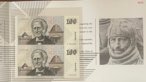 Australia 1995 $100 Uncut Vertical Pair Black Serial Numbers Banknote Folder