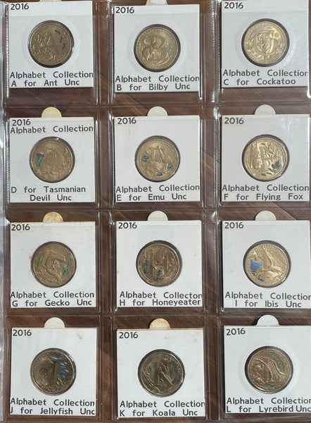 2016 Aussie Alphabet Coloured $1 coin Collection of 26 A to Z coins
