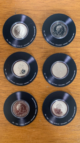 Australia 2021 Royal Australian Mint AC/DC ACDC 20c Uncirculated Coin Set 6.  Volume 2