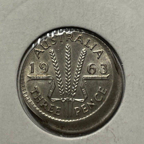 Australia 1963 3d Threepence Mistrike Variety Silver Coin Uncirculated Condition