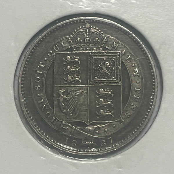 UK Great Britain 1887 Queen Victoria Silver 1/- One Shilling Coin