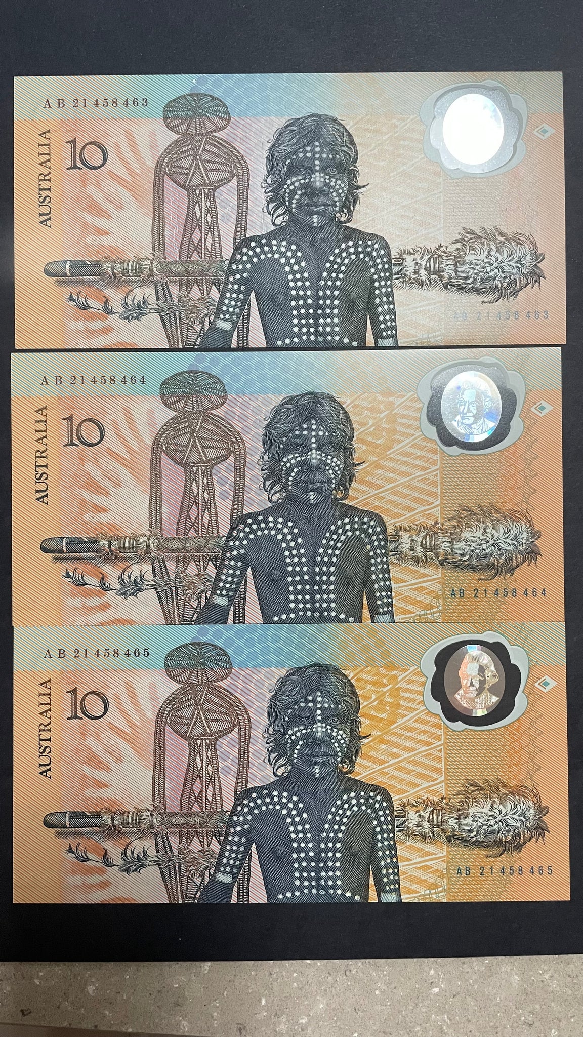 Australia Ten Dollar $10 1988 Bicentenary Johnston Fraser Polymer Banknote Second Printing Run of 3 R310b