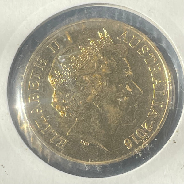 2016 RAM 50th Anniversary of Decimal Currency Special Release Gold Plated 50c Round Fifty Cents Uncirculated Coin in 2x2 mount