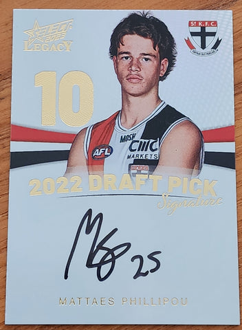 2023 AFL Select Legacy 2022 Draft Pick Signature Mattaes Phillipou St Kilda 38/90
