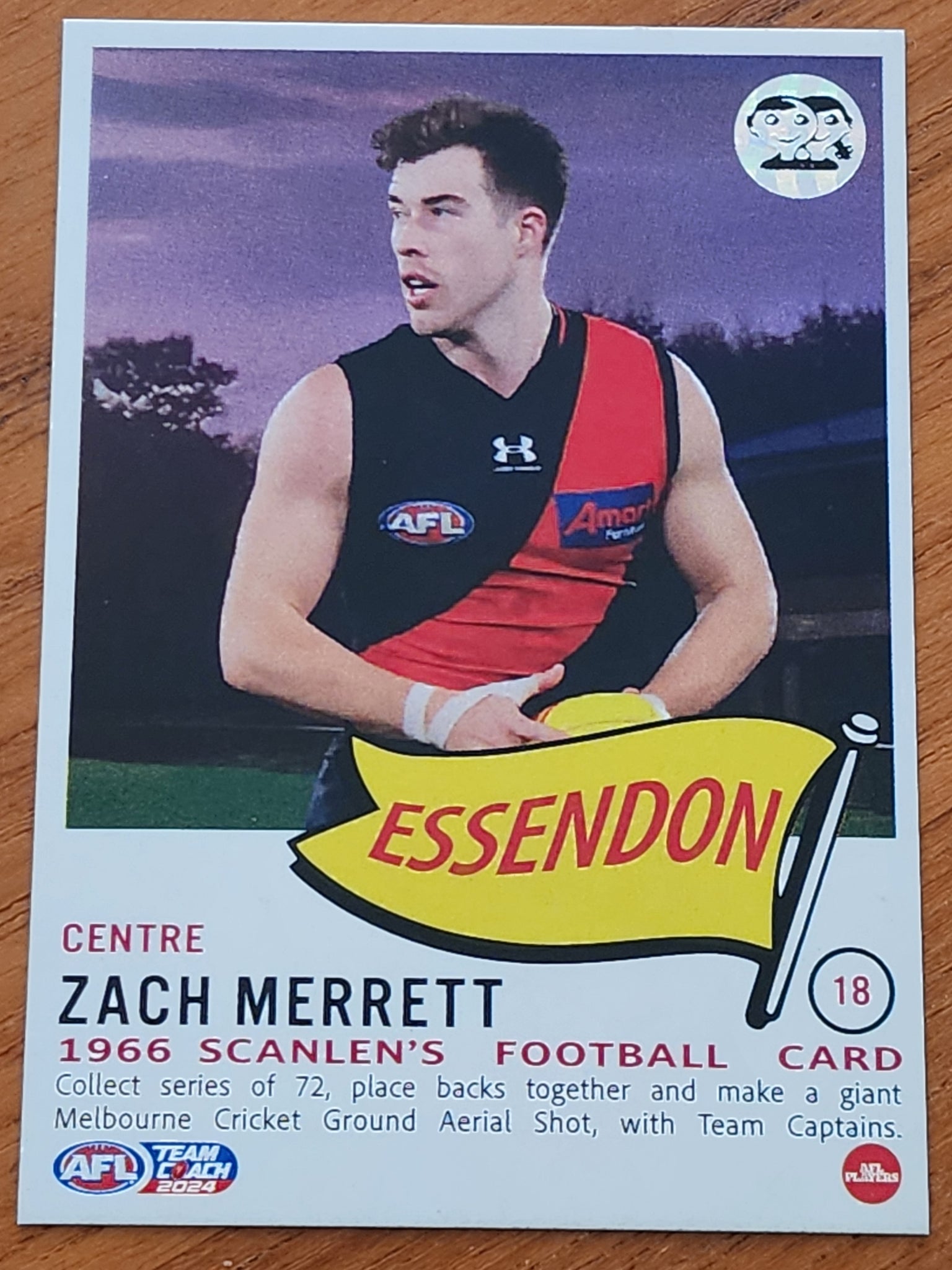 2024 AFL Teamcoach 1966 Scanlen's Retro Football Card Zach Merrett Essendon #18