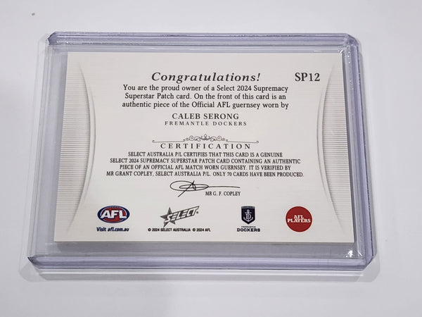 2024 AFL Select Supremacy Caleb Strong Superstar Patch Fremantle 57/70 SP12